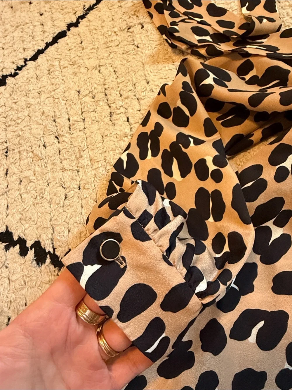 Women’s Leopard Print Pleated Midi Skirt Set- skirt and shirt - Black on Tan